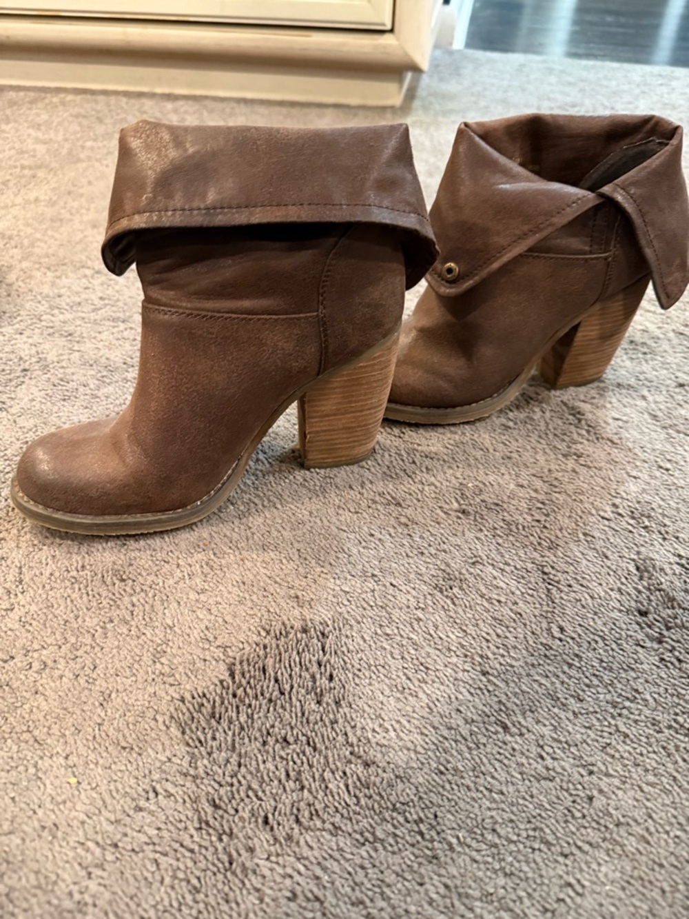 Brown Fold-Over Heel Ankle Boots - Women Size 6